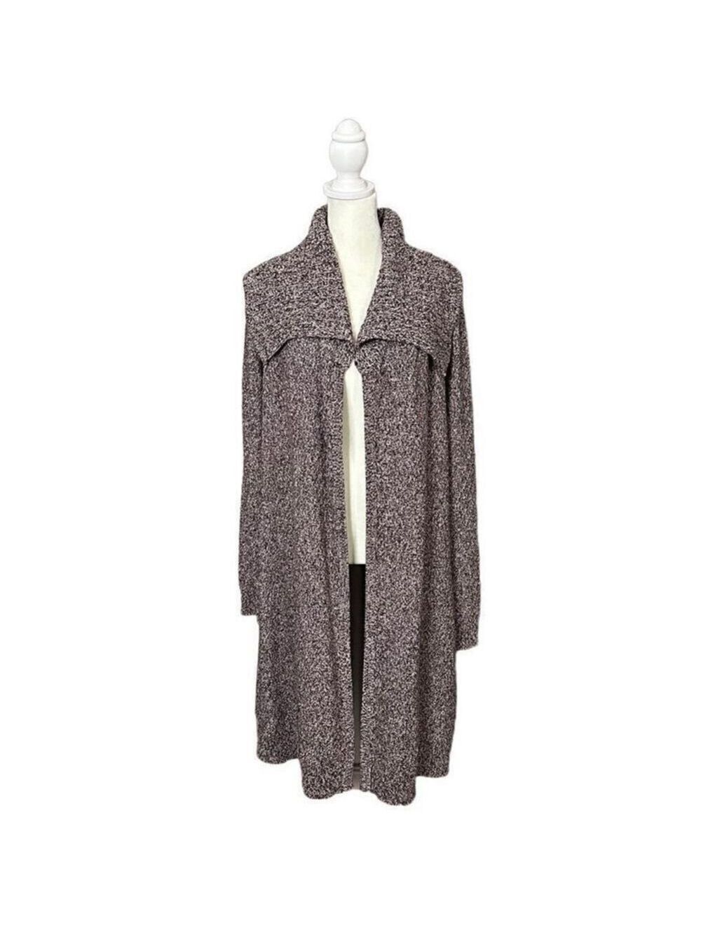 New York & Company Marbled Sailor Collar Open Front Long Duster Cardigan Medium